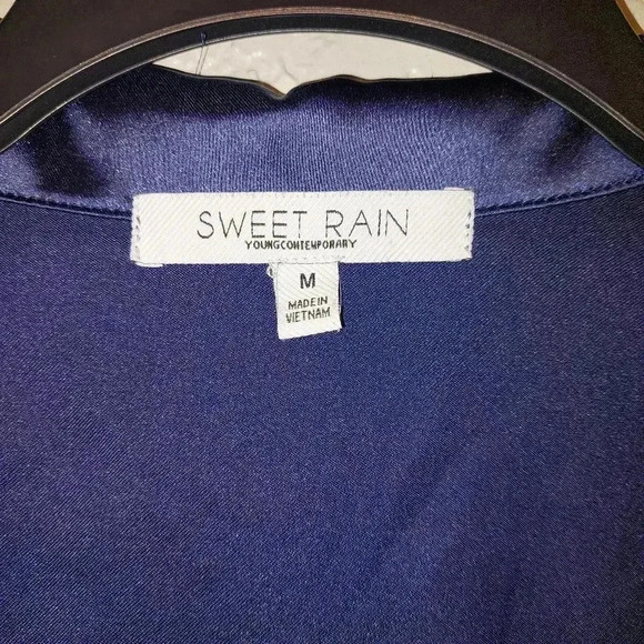 Sweet Rain Crop Button Down Navy Blue Blouse Bling Buttons. Holiday Christmas - Picture 5 of 5